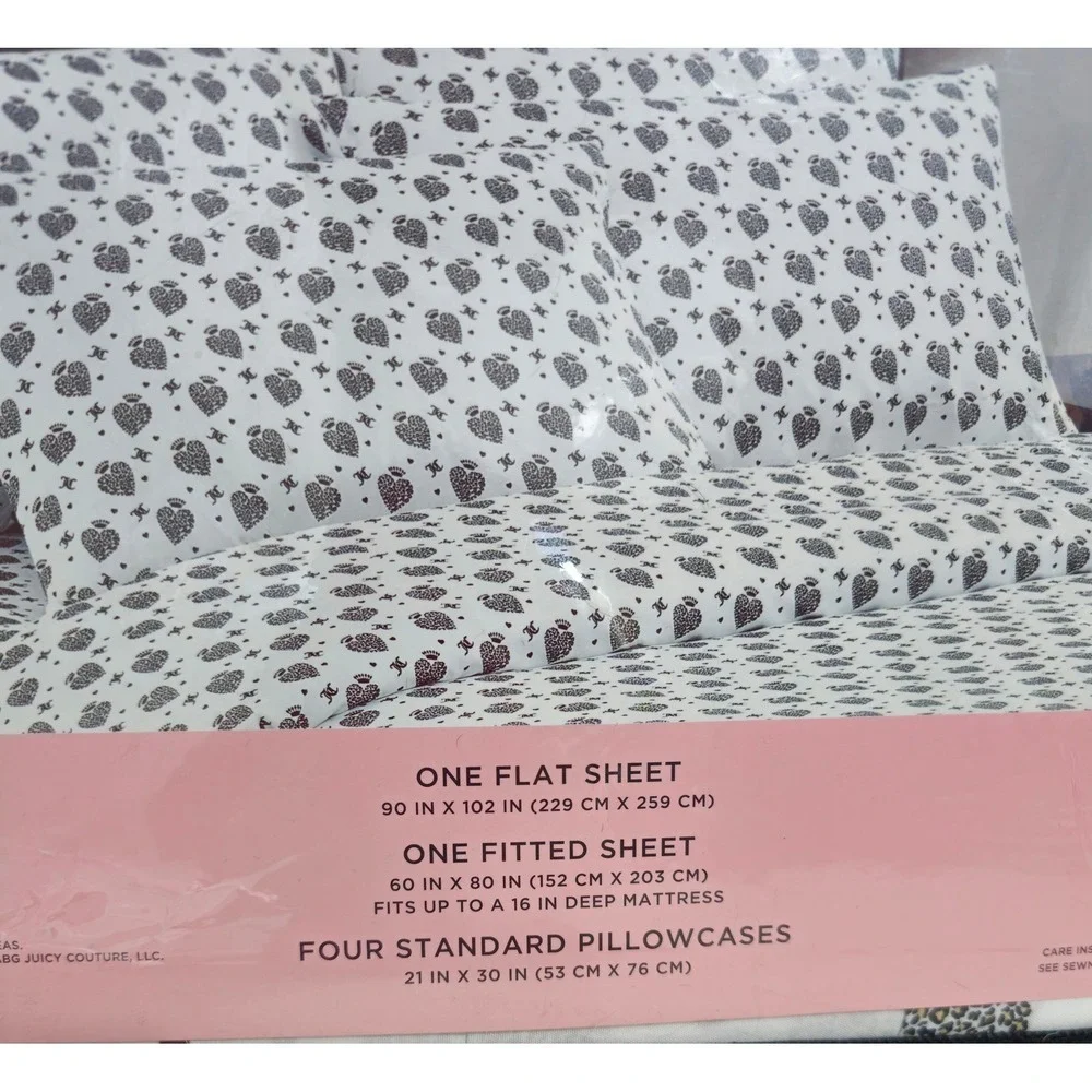 Juicy Couture Queen‎ Sheet Set Leopard Heart Crown Valentine's Day NWT